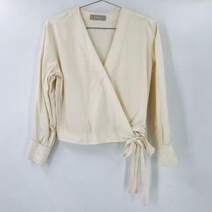 Everlane Long Sleeve Silk Wrap Blouse Cream Size 4